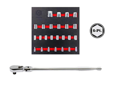 1/2" Drive Socket Set 10-36mm + Flex Head Ratchet From Britool Hallmark Range