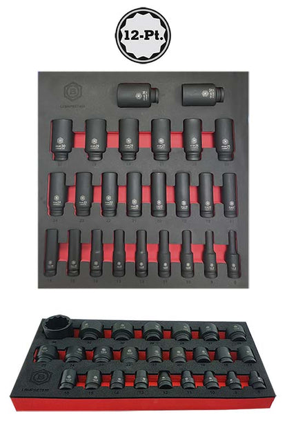 1/2" Drive Deep & Standard Impact Socket Sets (12-Point) 8-36mm Britool Hallmark