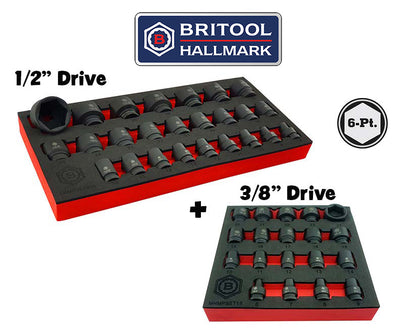 1/2"D Impact Socket Set Sizes 8-36mm + 3/8"D Set 6-24mm From Britool Hallmark