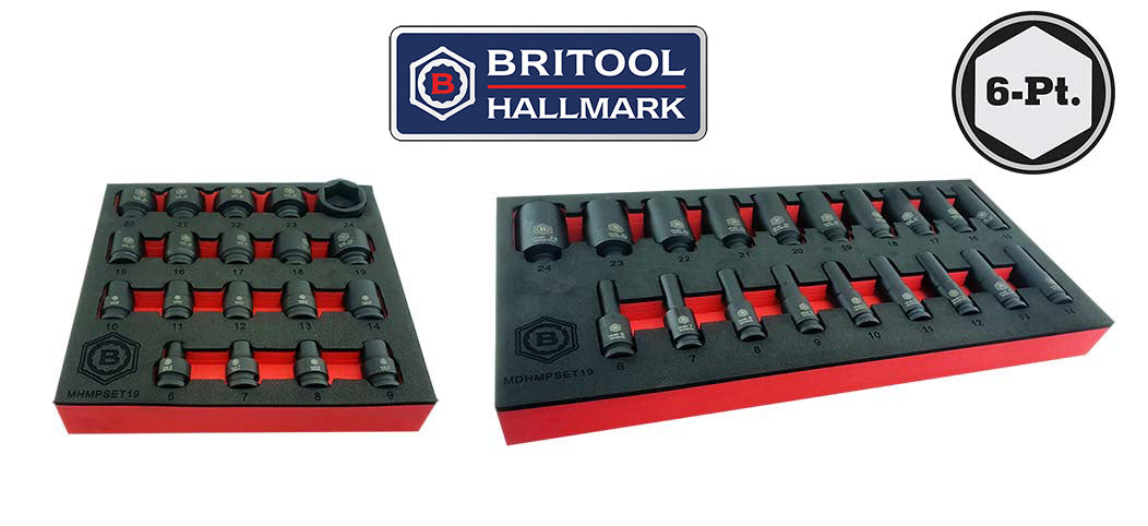 3/8" Drive Standard & Deep Impact Socket Sets 6-Point Profile Britool Hallmark