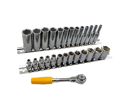 Britool 1/4" Standard & Deep Socket Set (6 Point) 4-14mm + FREE Ratchet
