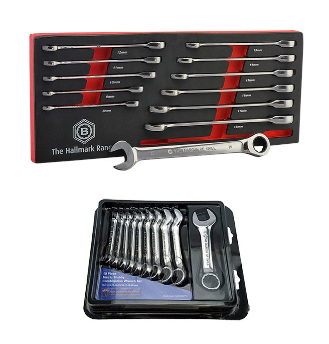Britool Hallmark Ratchet Spanner Set 8-19mm + Stubby Spanner Set