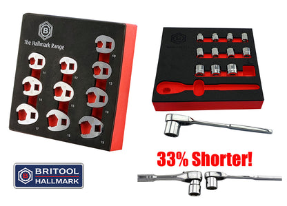 Britool 3/8" Drive Crow'S Foot Spanner Set + 13pc Low Profile Socket & Ratchet Set