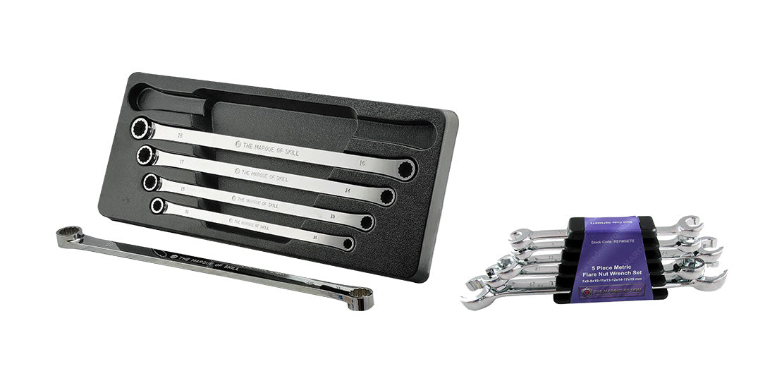 Britool Hallmark 5pc Extra Long Flat Ring Spanner Set + Flare Nut Wrench Set