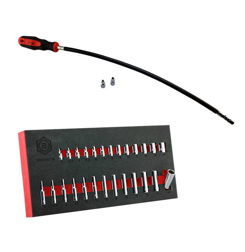 1/4" Dr Standard & Deep Bi-Hex (12-Point) Socket Set + Hose Clip Driver Set