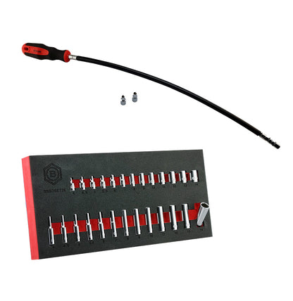 1/4" Dr Standard & Deep Bi-Hex (12-Point) Socket Set + Hose Clip Driver Set