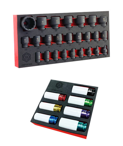 Britool 1/2" Drive Impact Socket Set (12 Point) Sizes 8-36mm + Alloy Wheel Socket Set