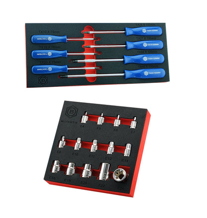 Britool 7pc Torx Screwdriver Set T10 - T40 + E-Torx Socket Set E4-E24