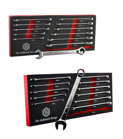 Britool Ratchet Spanner Set 8-19mm + Combi Spanner Set with Hex Ring