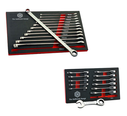 Britool Hallmark Extra-Long Double Ring Ratchet Spanner Set + Stubby Set