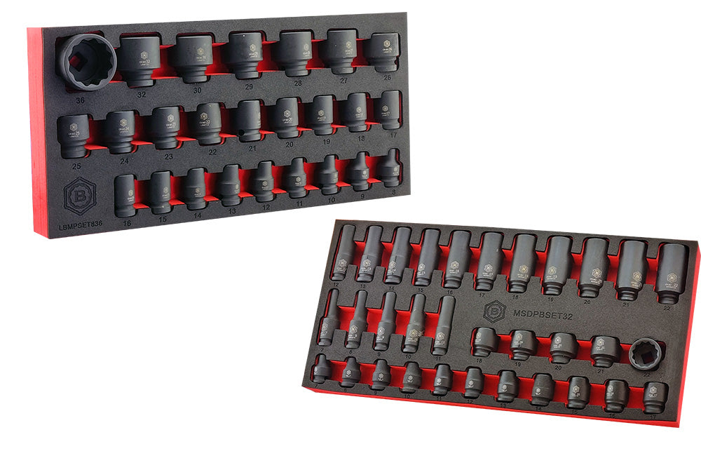 Britool 25pc 1/2" Impact Socket Set 8-36mm + 32pc 3/8" Set 7-22mm