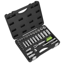 Siegen Extendable Ratchet Socket Set 3/8"Sq Drive 34pc