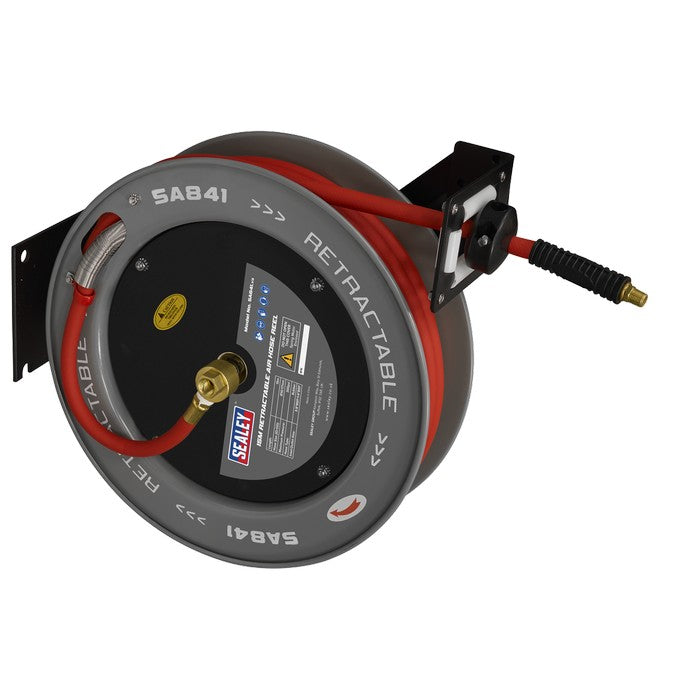 Retractable Air Hose Metal Reel 15m Ø10mm ID Rubber Hose
