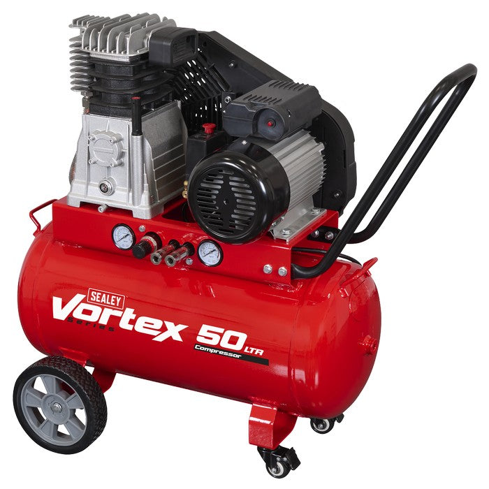 Air Compressor 50L Belt Drive 3.5hp, Cast Cylinders & Wheels