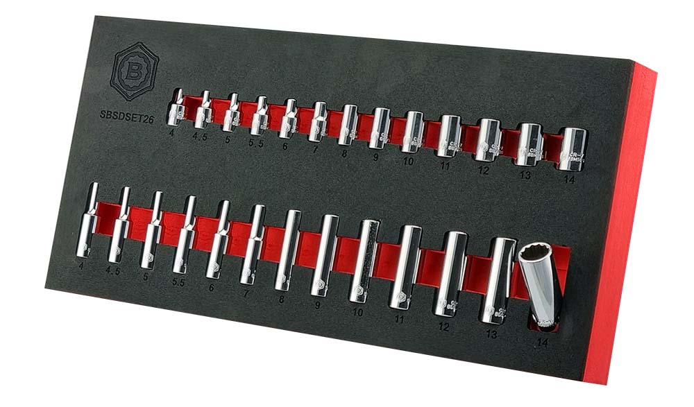 1/4" Standard & Deep Bi-Hex (12-Point) Socket Set + Ratchet Britool Hallmark