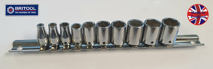 Original Britool England 1/4"SD Hexagon Chrome Socket Set - SHMSET10A