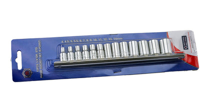 Britool 1/4" Standard & Deep Socket Set (6 Point) 4-14mm + FREE Ratchet