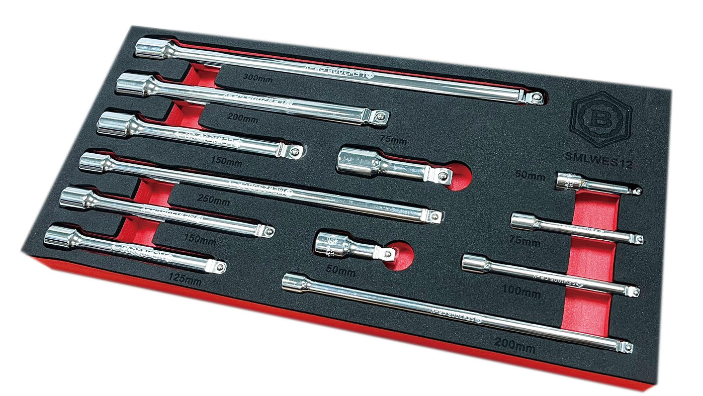 Britool Hallmark 12Pc Wobble Extension Bar Set 1/4", 3/8" & 1/2"SD - SMLWES12