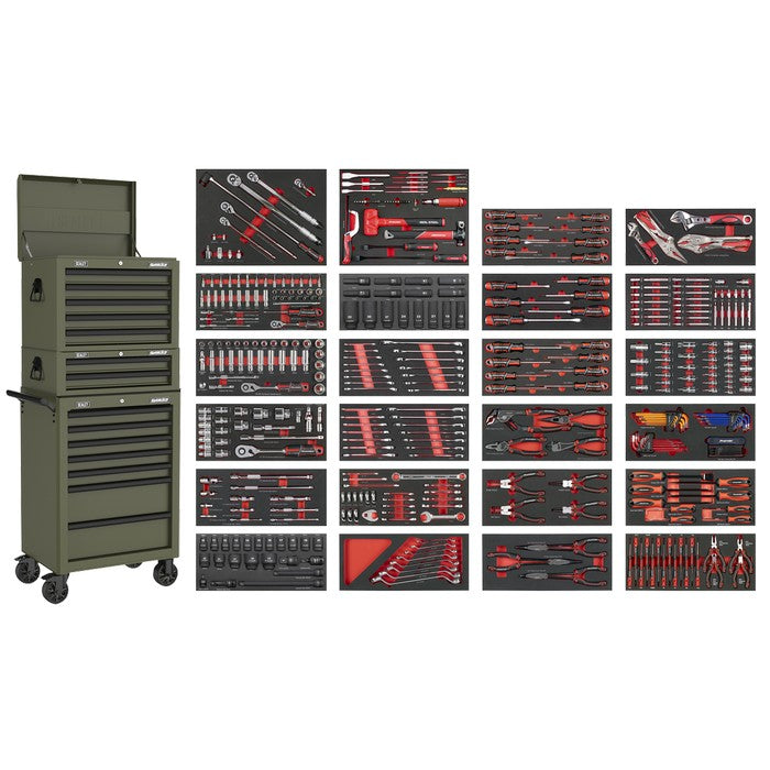 Tool Chest Combination 14 Drawer with 478pc Tool Kit - Khaki