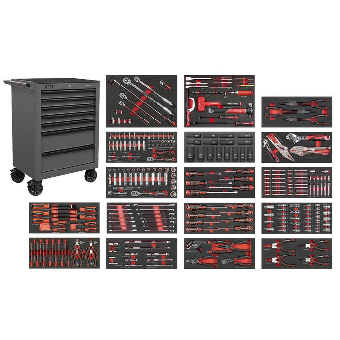 Superline PRO® Roll Cab 7 Drawer with 305pc Tool Kit - Grey
