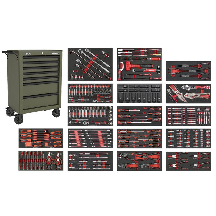 Roll Cab 7 Drawer with 305pc Tool Kit - Khaki