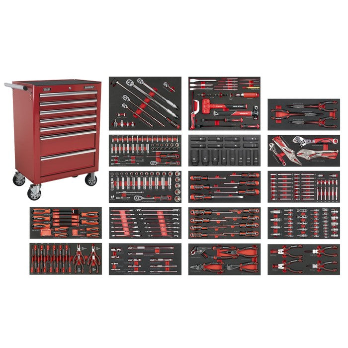 Superline PRO® Roll Cab 7 Drawer with 305pc Tool Kit - Red