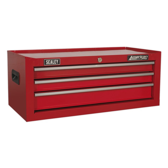 3 Drawer Red Mid-Box tool chest with 'Sealey' branding on a white background