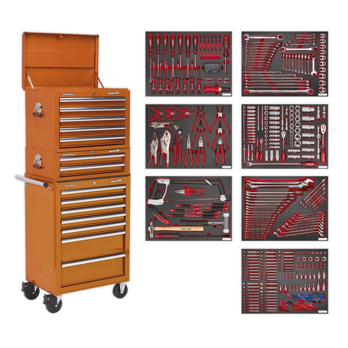 Tool Chest Combination 14 Drawer-Orange with 446pc Tool Kit