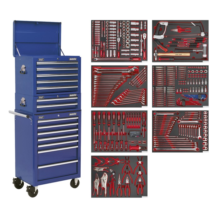 Tool Chest Combination 14 Drawer - Blue with 446pc Tool Kit