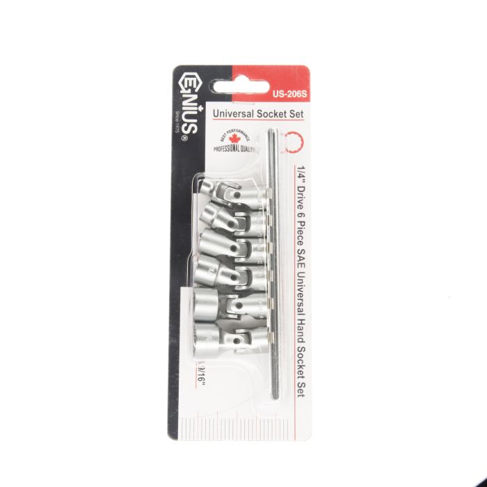 6 Piece 1/4" Dr SAE AF Universal Swivel Socket Set (12-Point) Genius Tools - US-206S