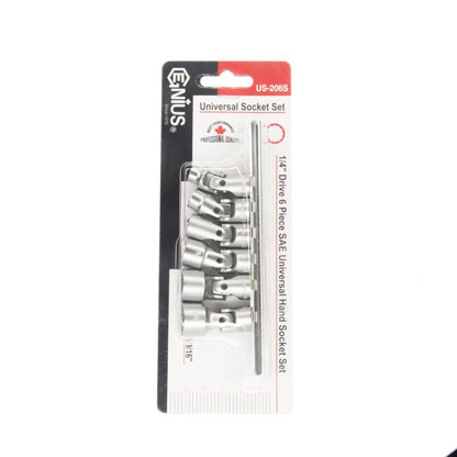 6 Piece 1/4" Dr SAE AF Universal Swivel Socket Set (12-Point) Genius Tools - US-206S