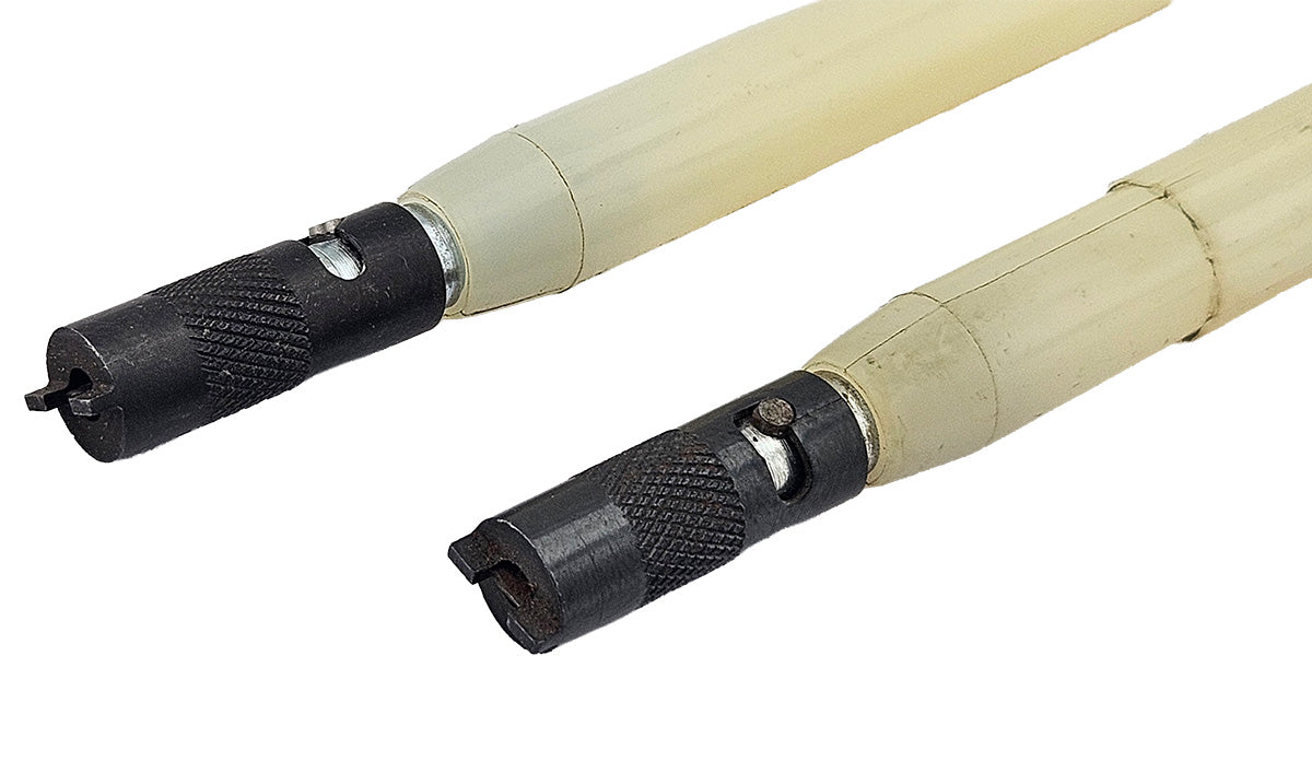 Two Ullman slotted mechanical screw starters with textured nylon bodies in 68mm and 155mm lengths, unbranded clearance stock.  Close up showing both tips for slotted screw heads.