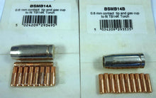 Two packages of BSMB14A and BSMB14B contact tips and gas cups for TB14K torches on a white background.