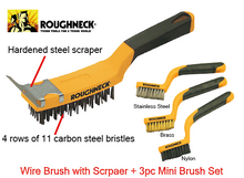 Roughneck Wire Brush With Scraper + 3pc Mini Brush Set