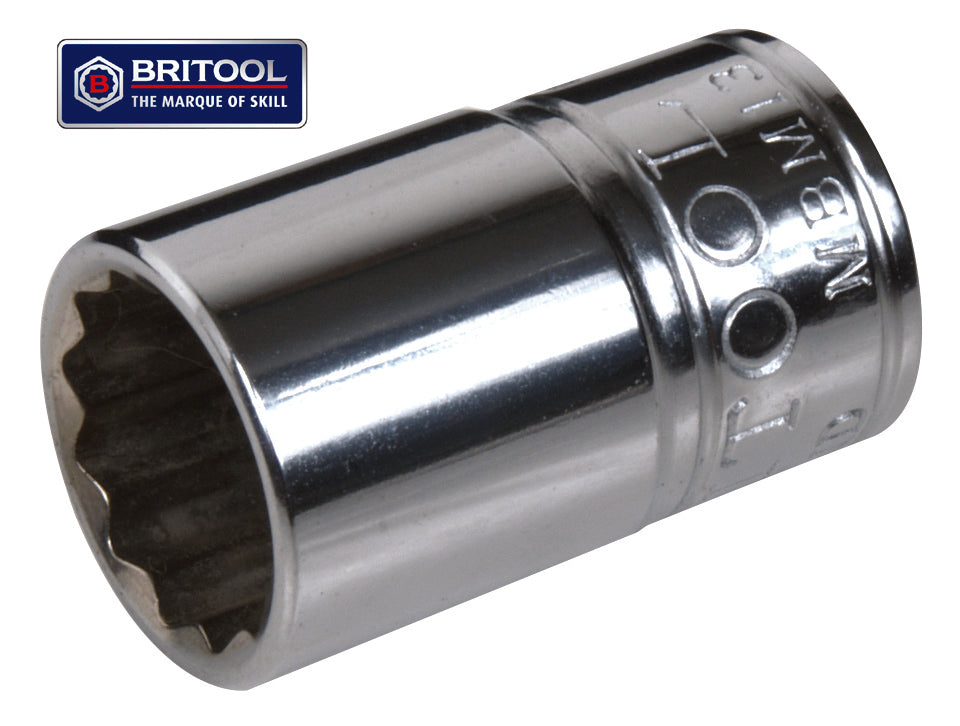 A chrome 12-point socket with Britool stamping and logo.