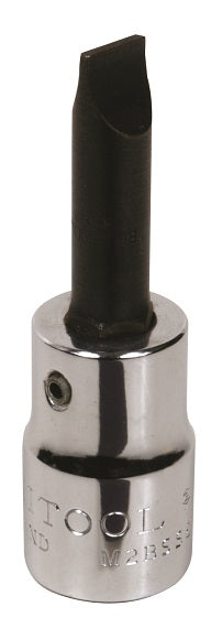 A silver chrome socket with a slotted screwdriver bit fixed into the socket with a roll pin.
