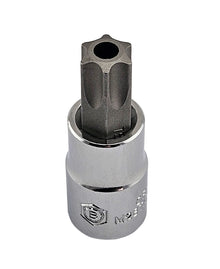 A chrome socket with a security torx bit fixed inside.