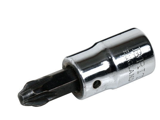 A silver-colored Pozidriv screwdriver bit socket from the Britool Hallmark range.