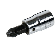 A silver-colored Pozidriv screwdriver bit socket from the Britool Hallmark range.