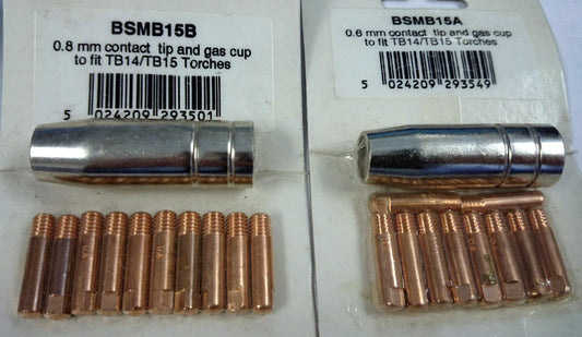 Mig Welder 0.6mm & 0.8mm Contact Tips & Gas Cup Twin Pack