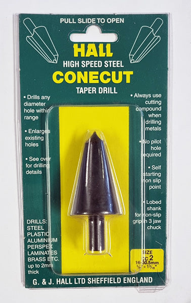 G&J Hall high speed steel cone taper drill bit 16–30.5mm front view