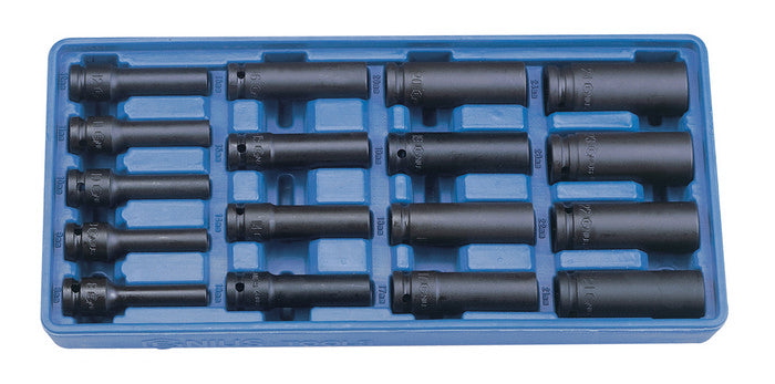 Thin Wall Impact Socket Set 8-24mm 17 Pieces 1/2" Sq Dr 12 Point Genius Tools
