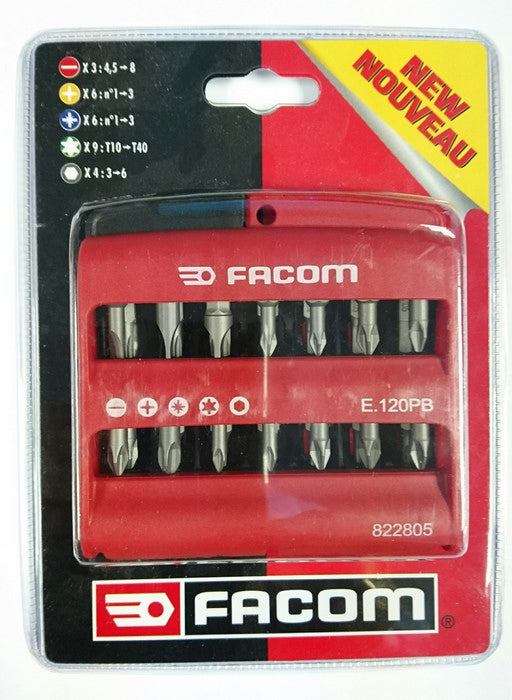 Facom E.120PB Screwdriver Bit Set (Torx, Phillips, Hex / Allen, Pz Pozi, Slotted)