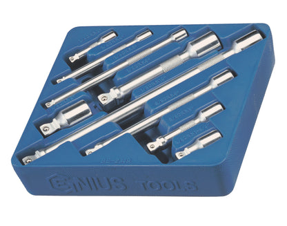 Genius Tools 1/4", 3/8" & 1/2" Drive 9 Piece Wobble Extension Bar Set