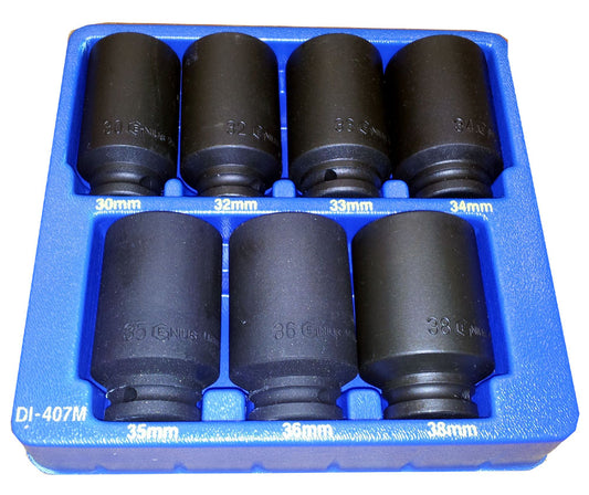 Genius Tools DI-407M 7pc 1/2"SD Metric Deep Impact Socket Set (Cr-Mo)