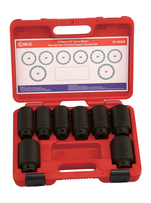 Genius Tools Di-408M 8 Piece 1/2" Bi-Hex Impact Hub Nut Socket Set