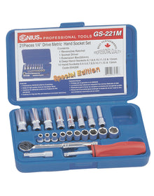 21 Piece 1/4" Socket, Ratchet & Extension Bar Set 3-14mm From Genius Tools