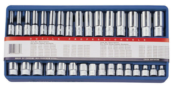 Genius Tools Gs-332M 32 Piece Standard & Deep 3/8"ť Sq Dr Socket Set 7-22mm