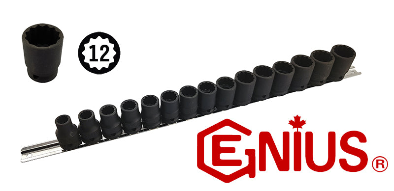 Genius Tools 15pc 1/2" Dr. Metric Thin Wall Impact Socket Set (12-Point) (Cr-Mo)