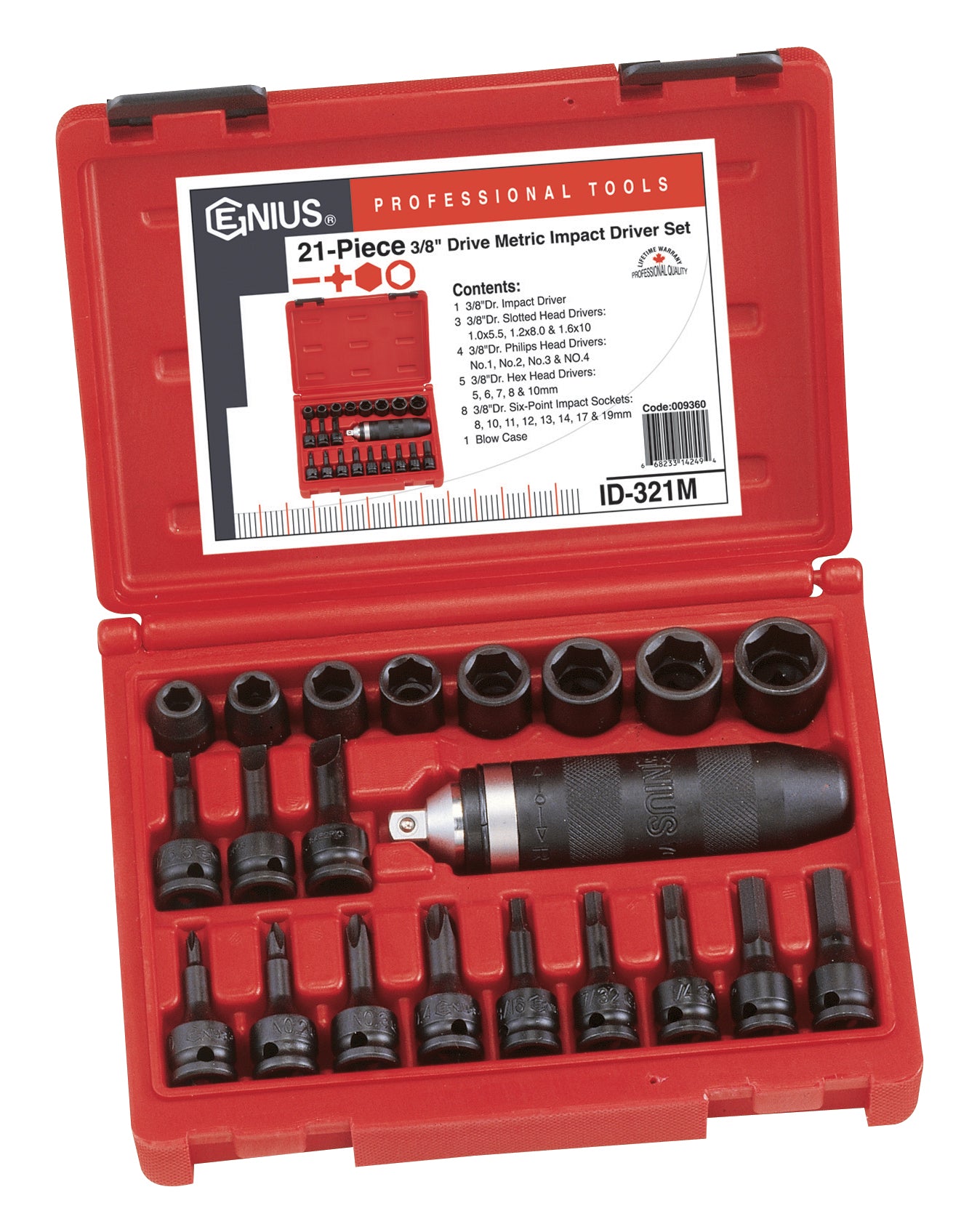 Genius Tools Id-321M 21pc 3/8 Inch  Dr. Metric Impact Driver Set (Cr-Mo)
